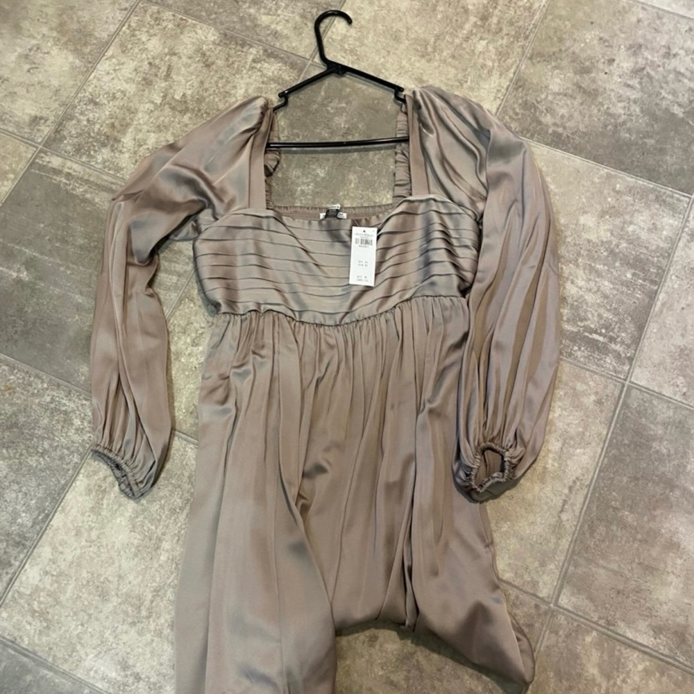Abercrombie & Fitch Tan Sundress with Bishop Sleeves and Square Neck